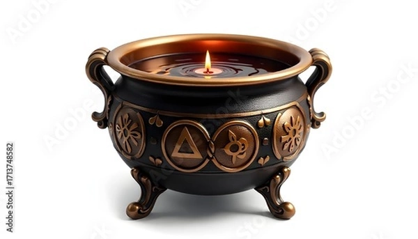 Fototapeta Witch cauldron isolated on white - 3d illustration