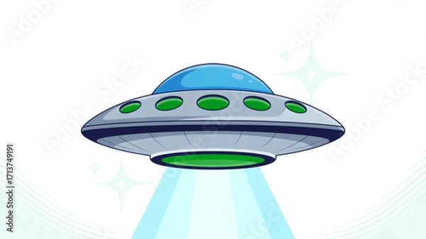 Fototapeta Cartoon ufo flying saucer vector illustration for kids alien spaceship drawing and space exploration concept