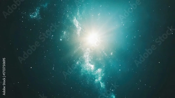 Fototapeta Ethereal Turquoise Nebula with Radiant Starburst and Cosmic Dust Clouds