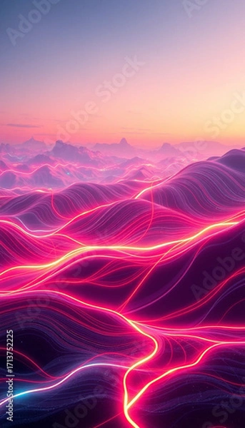 Fototapeta Vibrant neon wave glowing across digital abstract futuristic scene