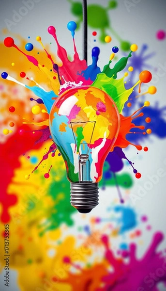 Fototapeta Exploding Colorful Light Bulb Creative Brainstorming Illustration Idea