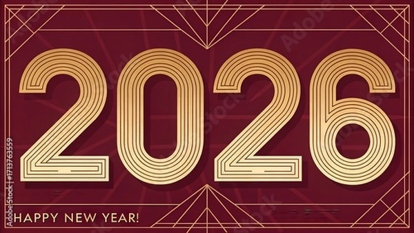 Obraz Elegant 2026 happy new year design with golden numbers and art deco frame