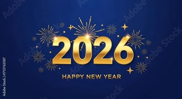 Obraz Golden 2026 happy new year with fireworks on a dark blue background