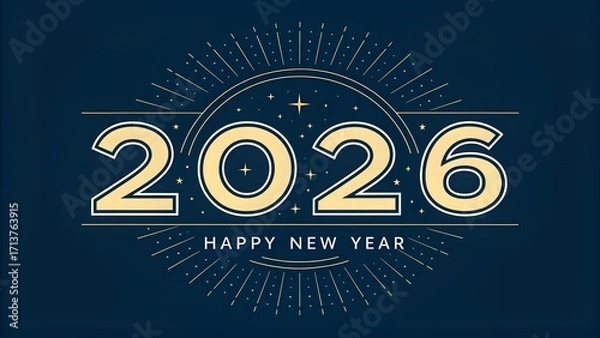 Obraz Happy new year 2026 greeting card with golden decoration on dark blue