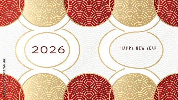 Obraz Happy new year 2026 with japanese pattern isolated on white background