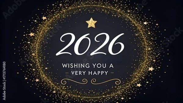 Obraz Wishing you a very happy 2026 new year with golden glitter decoration
