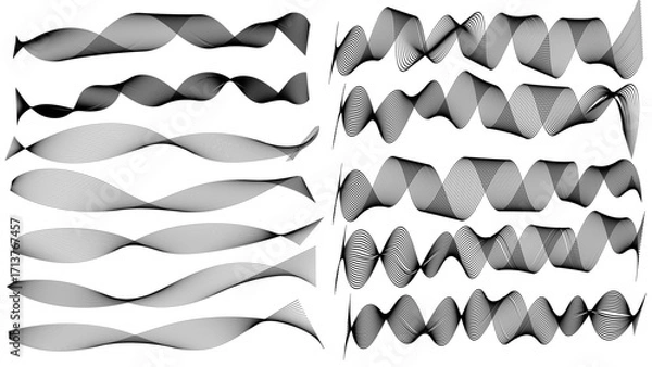 Fototapeta A large set of abstract smooth wavy line blends isolated on a white background. Dynamic wave line blend for design element. Abstract twisted curve lines with blend effect.