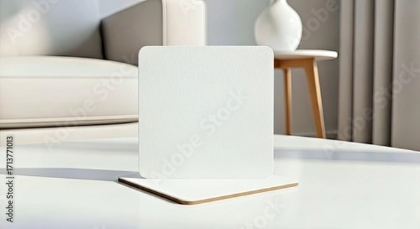 Fototapeta Square Coaster Mockup on a Minimalist Coffee Table