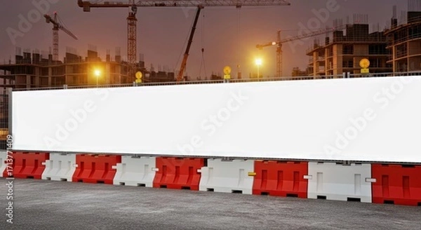Fototapeta Temporary Event Barrier Mockup at a Construction Site