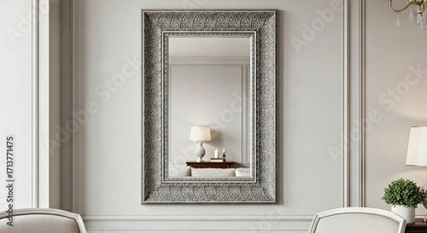 Fototapeta Elegant Blank Decorative Mirror Frame Mockup in a Living Area