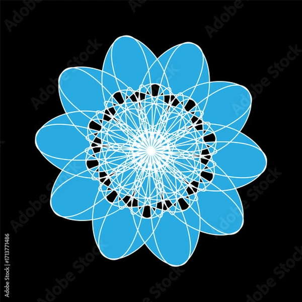 Obraz White and blue openwork floral pattern on black background