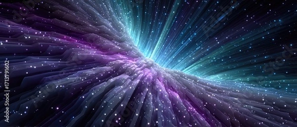 Obraz Futuristic abstract digital data stream of radiant neon lines and particles forming a dynamic cosmic network.