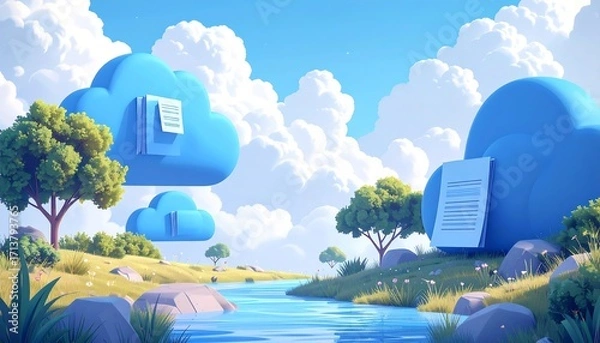 Fototapeta Cloud-based documents landscape