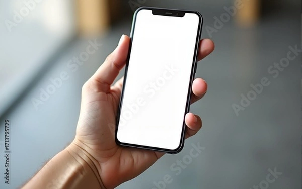 Fototapeta Person holding smartphone with blank screen for mobile mockups. High quality