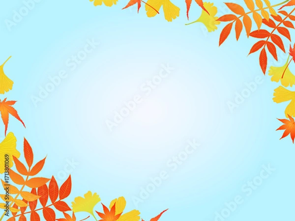 Obraz 秋の植物のフレーム②水色背景