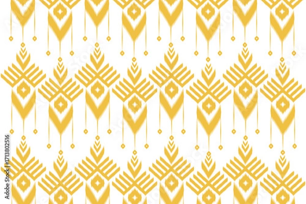 Fototapeta Geometric folk pattern from ikat fabric. Tribal vector texture. Seamless luxury golden Aztec style. Ethnic embroidery. Indian, Scandinavian, Gypsy, Mexican and folk patterns.