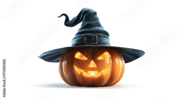 Fototapeta 魔女の帽子をかぶったハロウィンカボチャ、地面影がある透過素材
