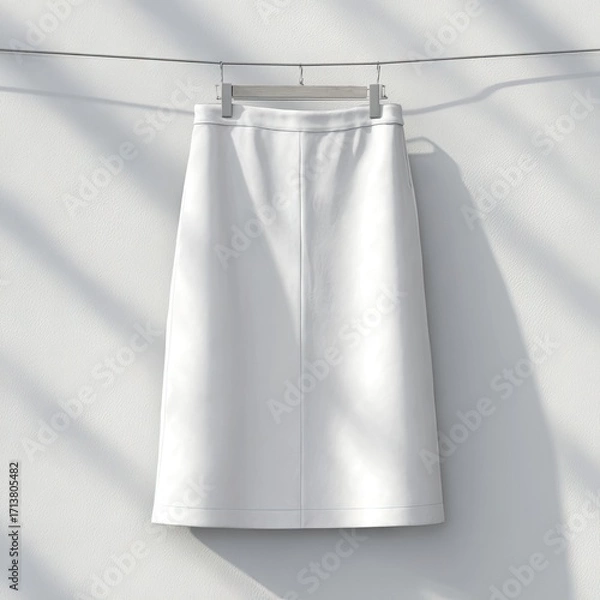 Obraz White midi skirt hanging on a clothesline against a plain background