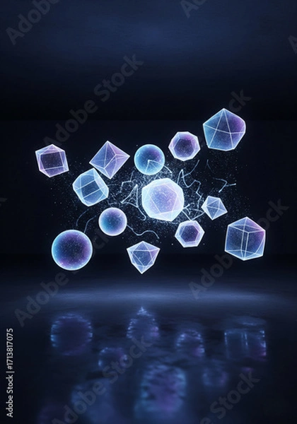 Obraz Floating Holographic Shapes in Dark Room