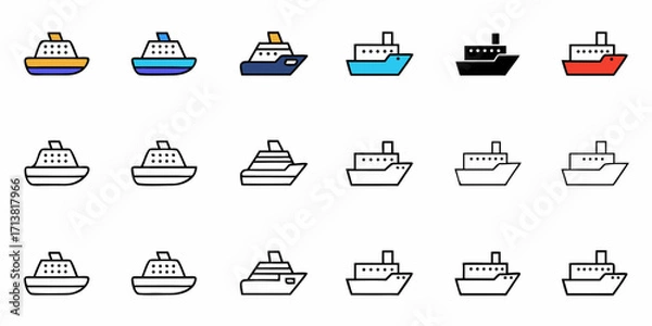 Obraz Collection of modern cruise ship icons offering diverse styles and vibrant colors for travel and maritime themes