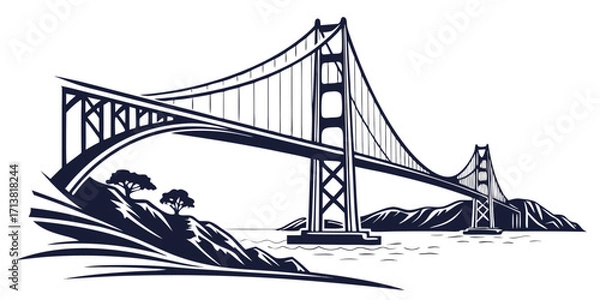 Obraz Iconic Golden Gate Bridge spanning the ocean with dramatic coastal hills and trees creating a powerful travel and landmark scene.