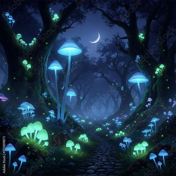 Obraz Glowing Mushroom Forest at Night
