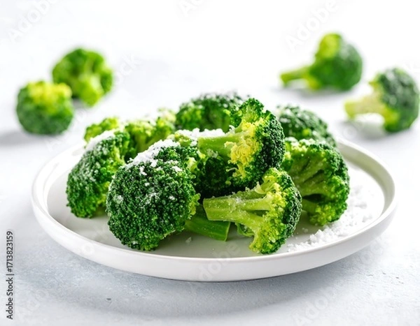Fototapeta Steamed broccoli florets on a plate