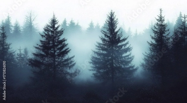 Fototapeta Tranquil Atmosphere of a Foggy Forest