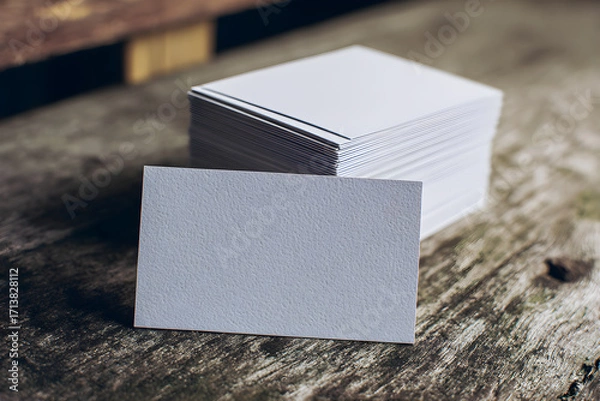 Fototapeta Stacked Blank Business Cards Mockup on Stone Edge