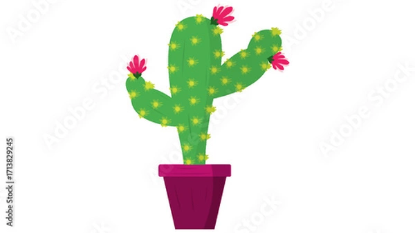 Obraz Cactus in pot with blooming flowers vector