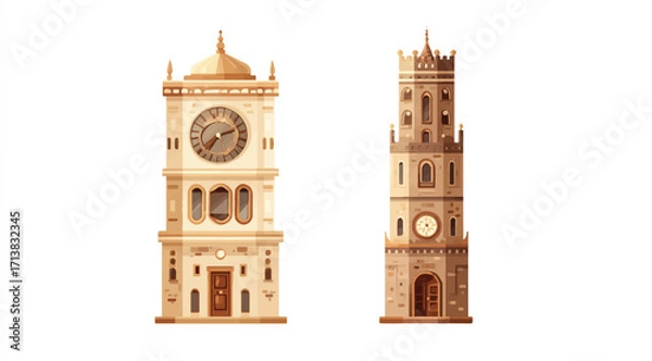 Fototapeta Two iconic clock towers architectural wonders illustrating the passage of time in historical cityscapes