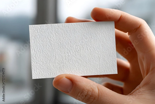 Fototapeta Hand Holding Textured Paper Business Card Mockup