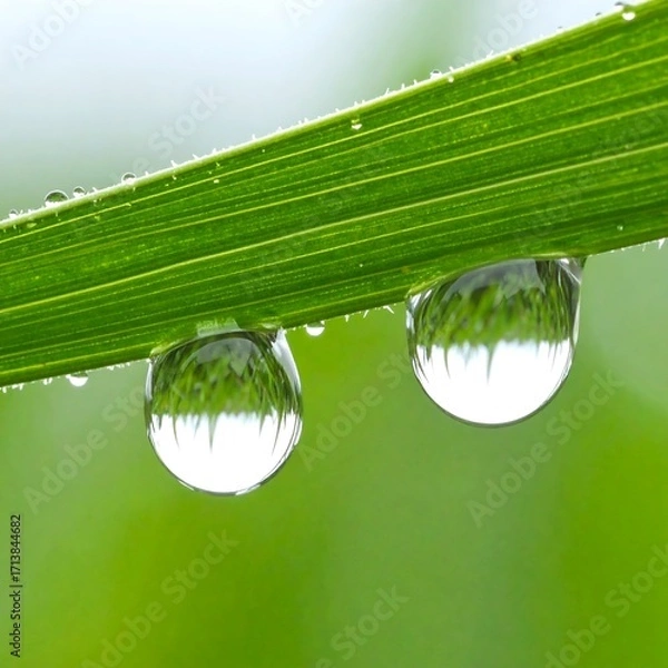 Fototapeta Dew drops on blade of grass
