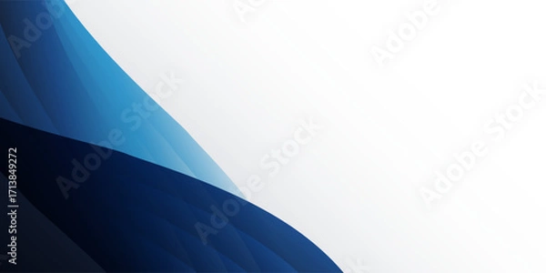 Fototapeta Minimal abstract background with overlapping translucent blue waves on the left and white space on the right, ideal for modern layouts, presentations, or text placement.