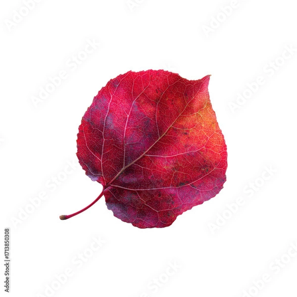 Fototapeta Vibrant Crimson Autumn Leaf Isolated on Black Background