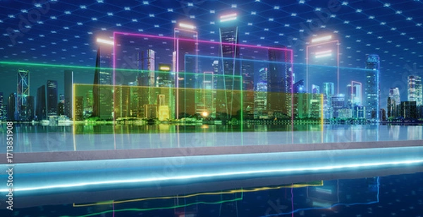 Obraz 3d rendering futuristic smart city metaverse connecting digital data network