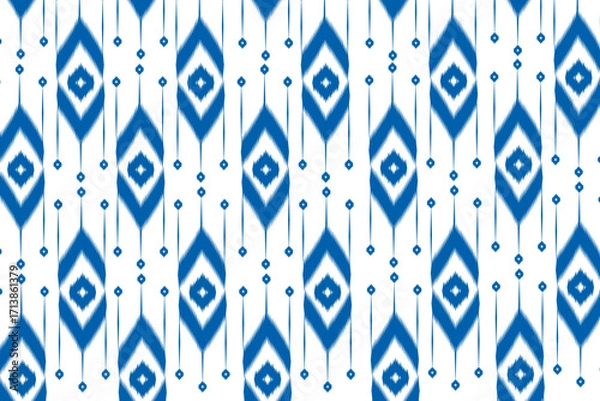 Fototapeta Geometric folk pattern from ikat fabric. Tribal vector texture. Seamless blue Aztec style. Ethnic embroidery. Indian, Scandinavian, Gypsy, Mexican and folk patterns.