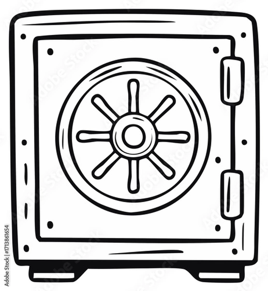 Fototapeta Cartoon Safe Box with Combination Lock Black and White Line Art
