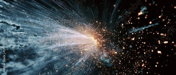 Fototapeta Hyperspace Breach - A Duality of Cool Energy Streams and Golden Stardust.