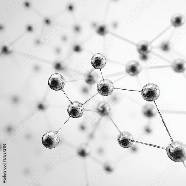 Fototapeta Interconnected Metallic Spheres - Abstract 3D Molecular Structure.