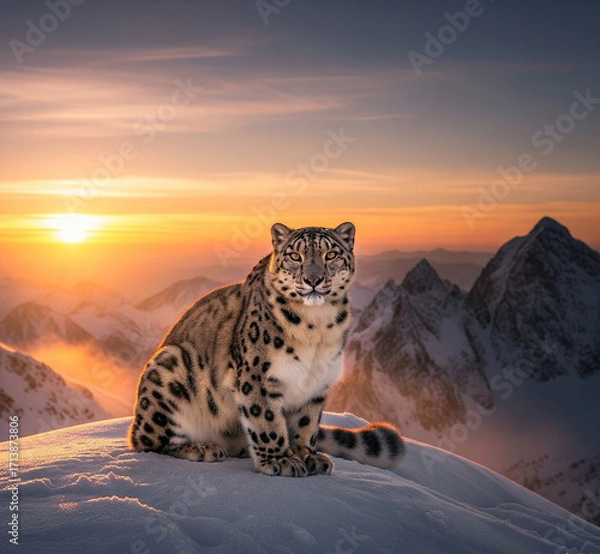 Fototapeta leopard in the snow