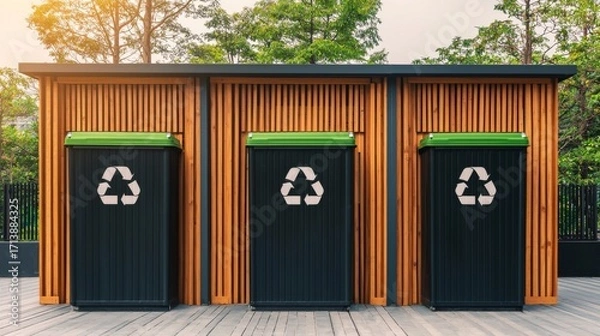 Fototapeta Eco-Friendly Smart Bins in a Park for Sustainable Waste Management Solutions