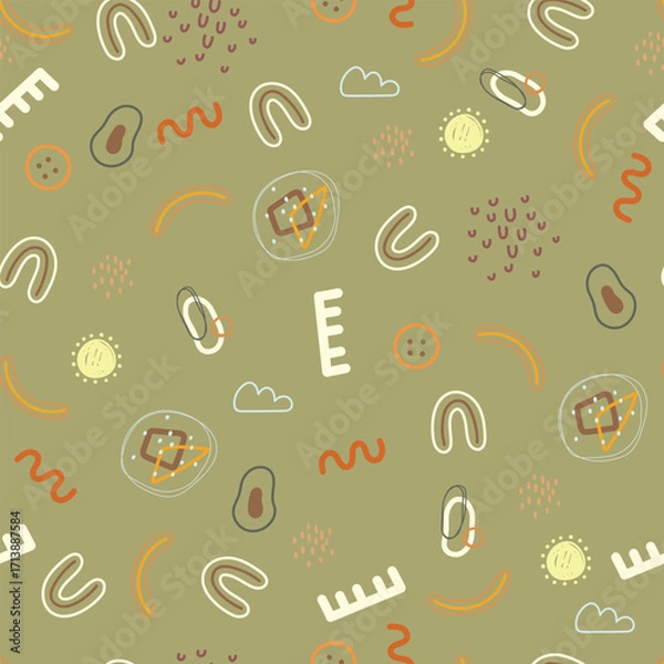 Fototapeta Seamless pattern with geometry figure line, spots dots. Cute vector pattern.