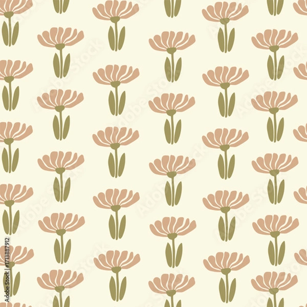 Fototapeta Seamless pattern with hand dran pink flowers. Vector illustration, floral pattern.