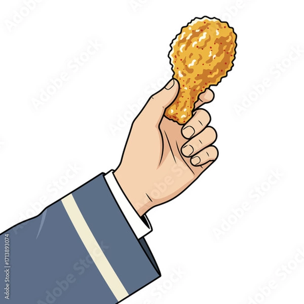 Obraz Famichiki Snack in Hand – Japanese Fried Chicken Illustration with Crispy Golden Texture for Fast Food Menu, Convenience Store Promotion, and Asian Culinary Advertising