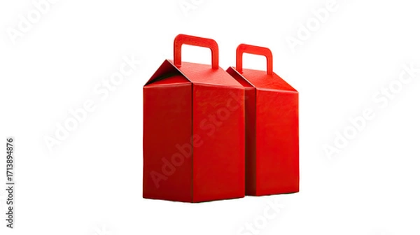 Fototapeta Two red, cardboard carryout containers with handles