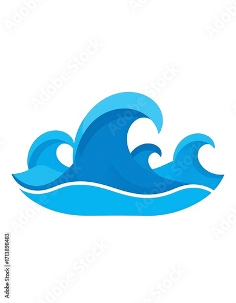 Fototapeta A stylized illustration of ocean waves against a plain white background, showcasing a vibrant blue color scheme and a simplified, graphic design aesthetic.