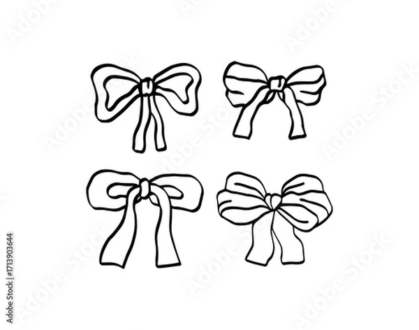 Obraz Set of bows. Hand drawn illustration in doodle style.