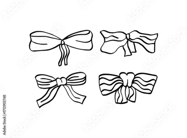 Fototapeta Set of black bows. Present bows and ribbons. set of bows icon over white background, silhouette style