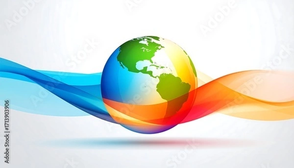 Obraz Vibrant globe with flowing abstract waves